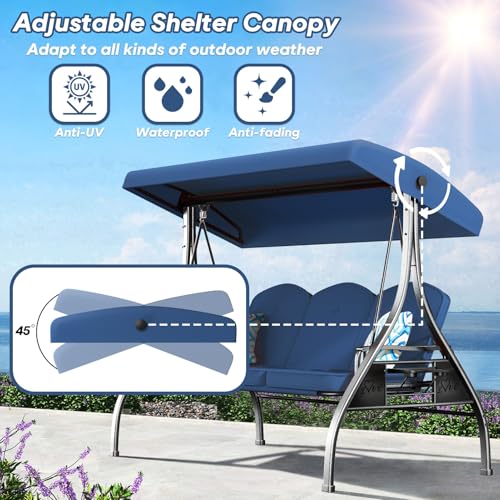 3 Seat Outdoor Patio Swing with Stand Adjustable Canopy Wine Red M505698