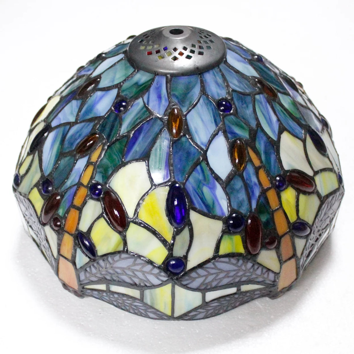 Sea Blue Yellow Stained Glass Dragonfly Style Table Lamp L88196