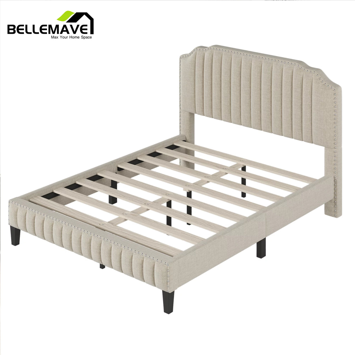 Linen Upholstered Platform Bed Frame Queen Size with Headboard Z638897