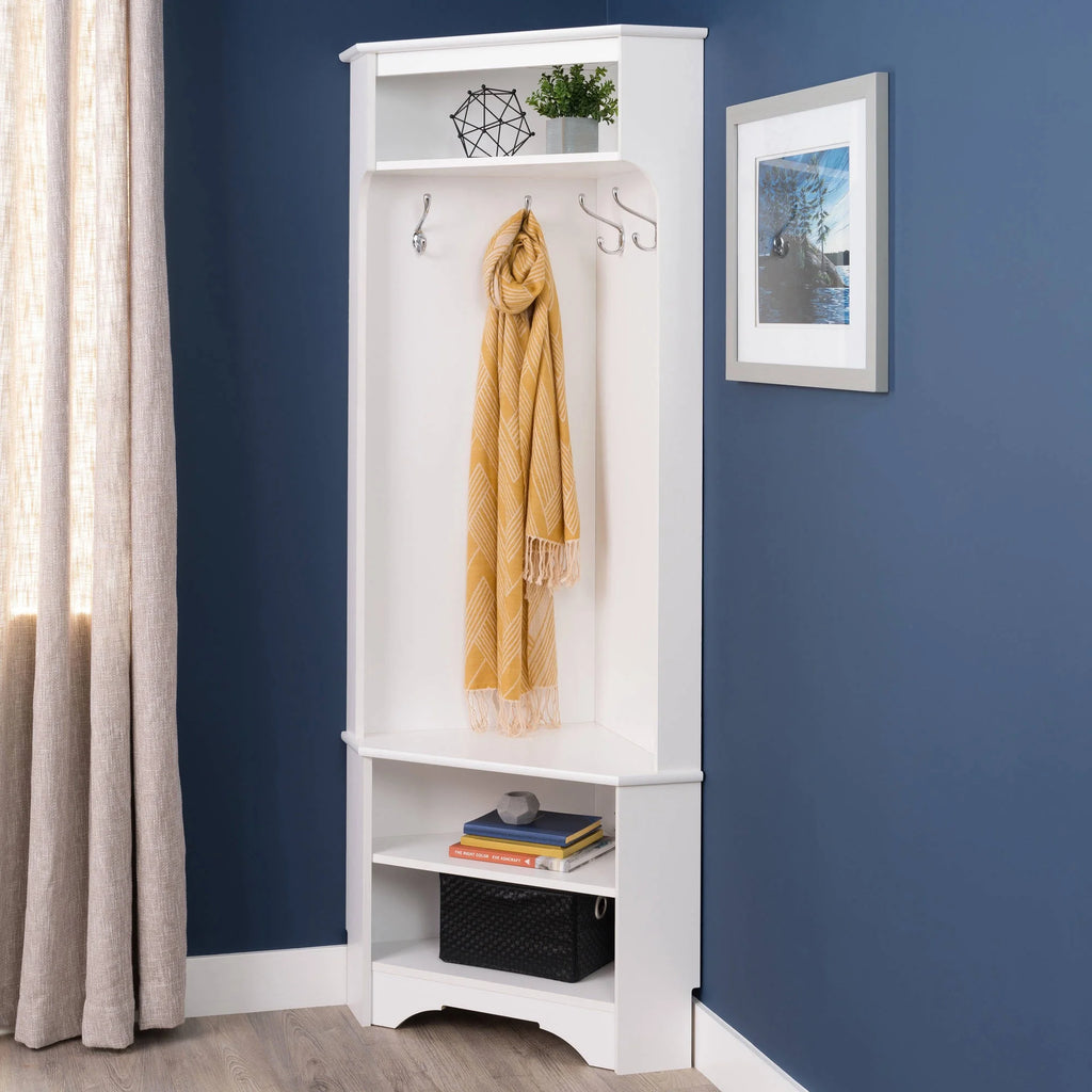 White Corner Hall Tree with Storage R456