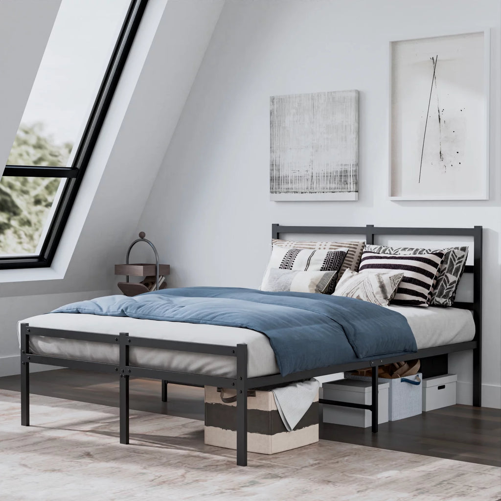 Twin Size Black Metal Platform Bed Frame with Headboard C128515