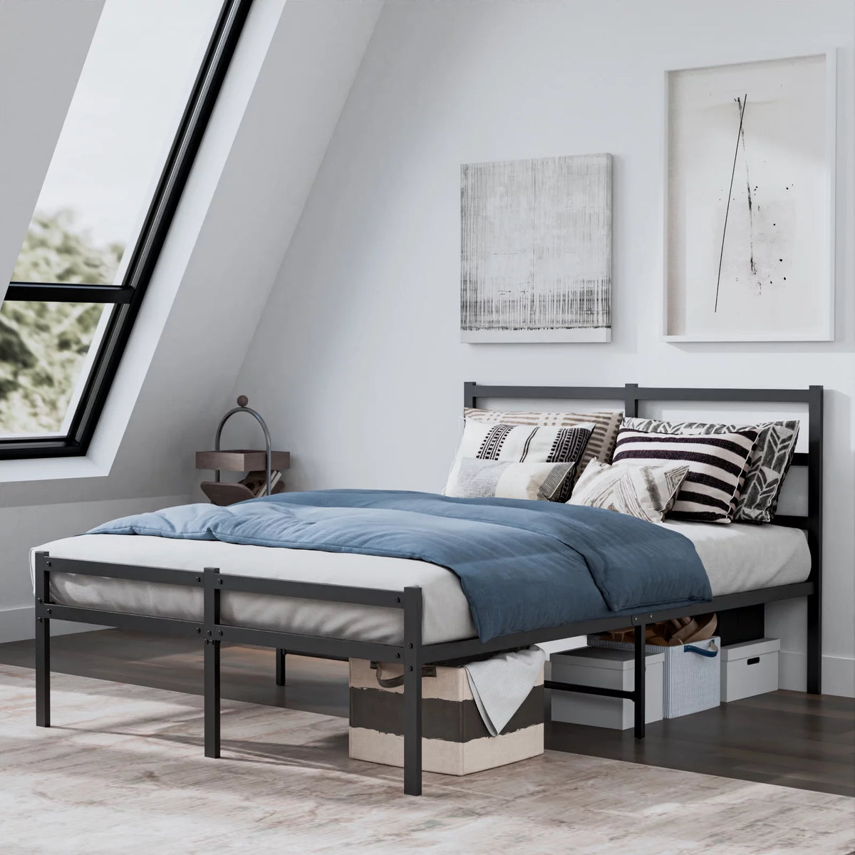 Twin Size Black Metal Platform Bed Frame with Headboard C128515