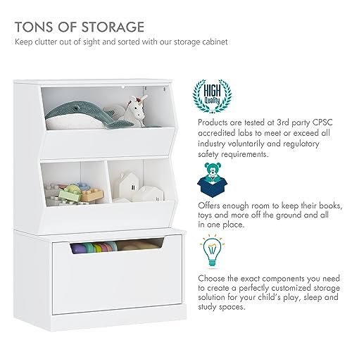Kids Toy Storage Cabinet and Organizer with Drawers and Cubbies White B296