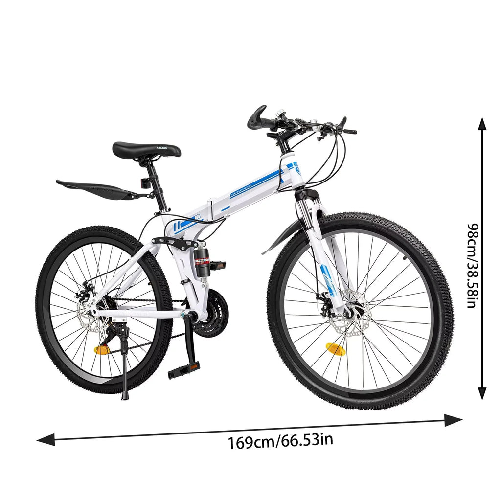 Folding Mountain Bike 21-speed Blue and White C46065