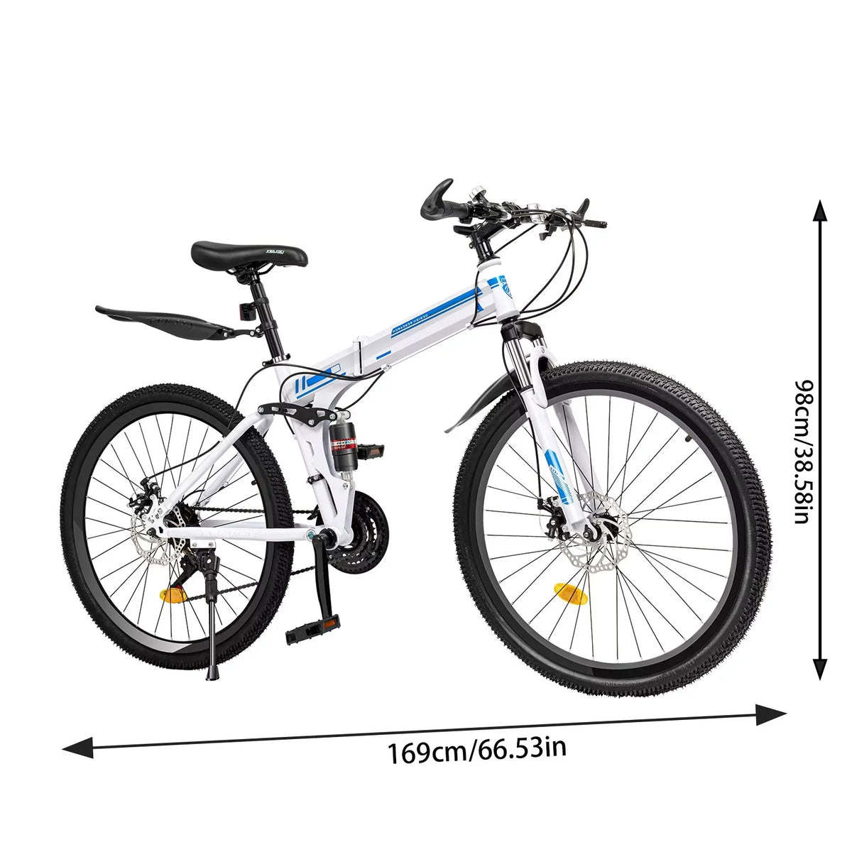Folding Mountain Bike 21-speed Blue and White C46065