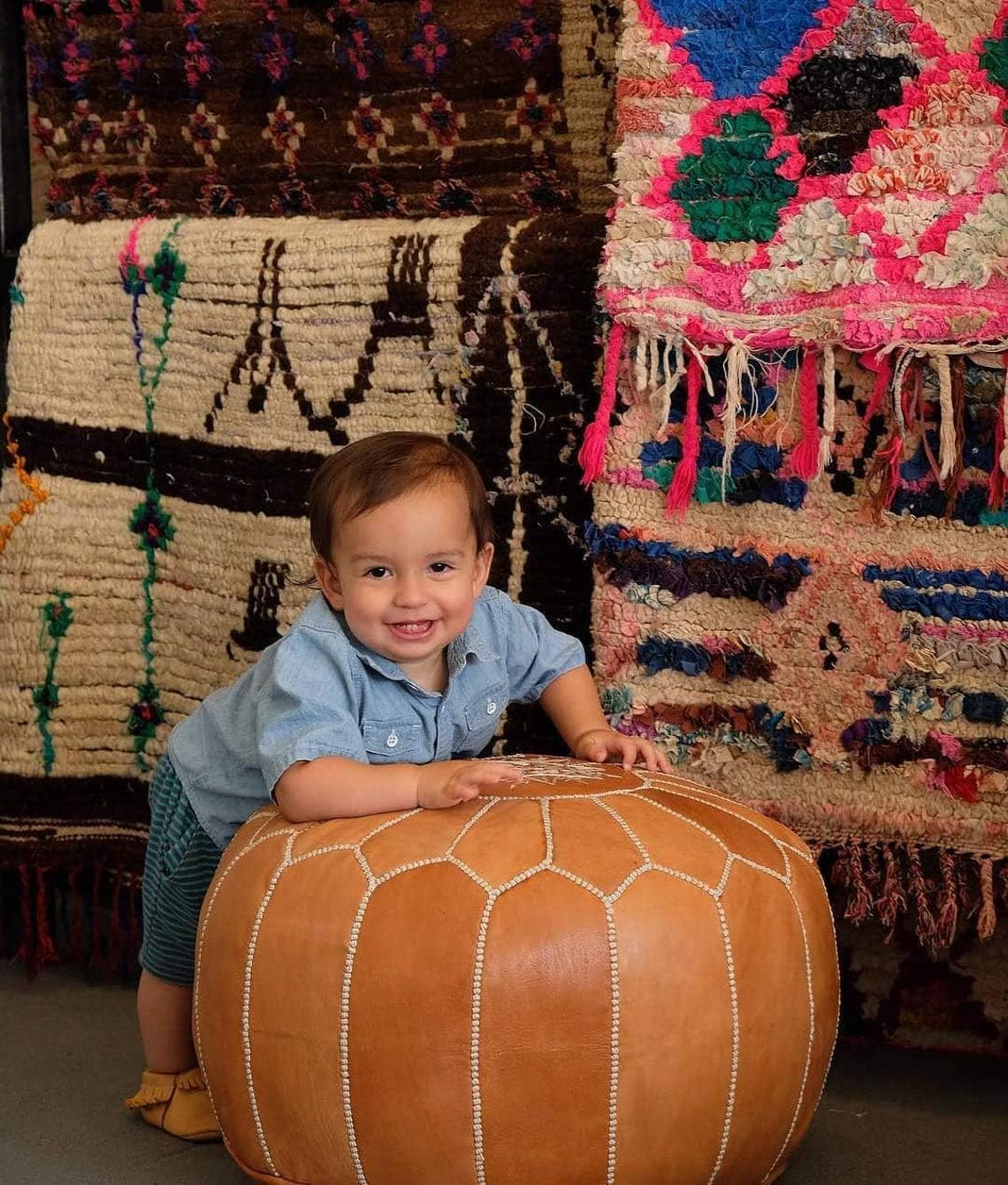 Moroccan Pouf Cover Genuine Goatskin Leather P22028