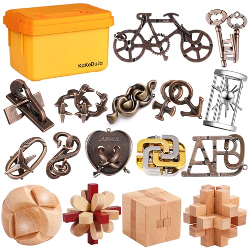 16 PCS Metal & Wooden Brain Teaser Puzzle Set D5576
