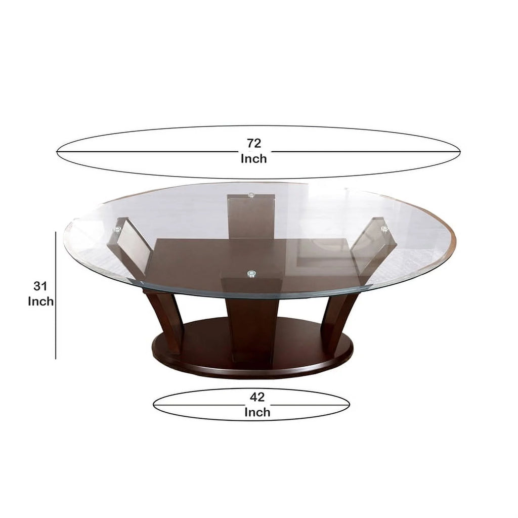 Brown Wooden Dining Table with Glass Top P94312