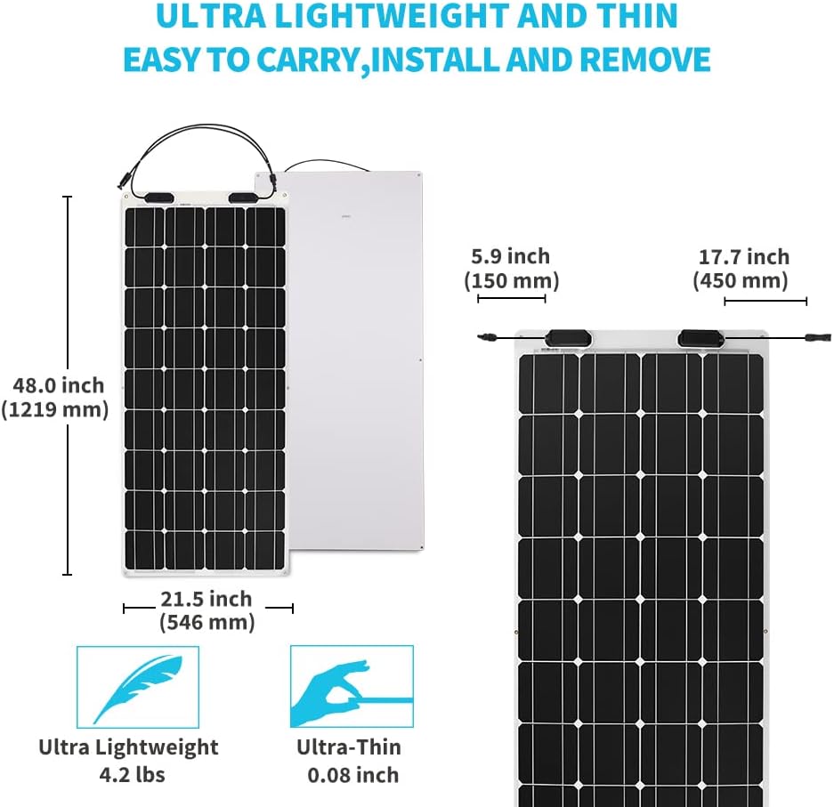 100W 12V Black Monocrystalline Semi Flexible Solar Panel A1831