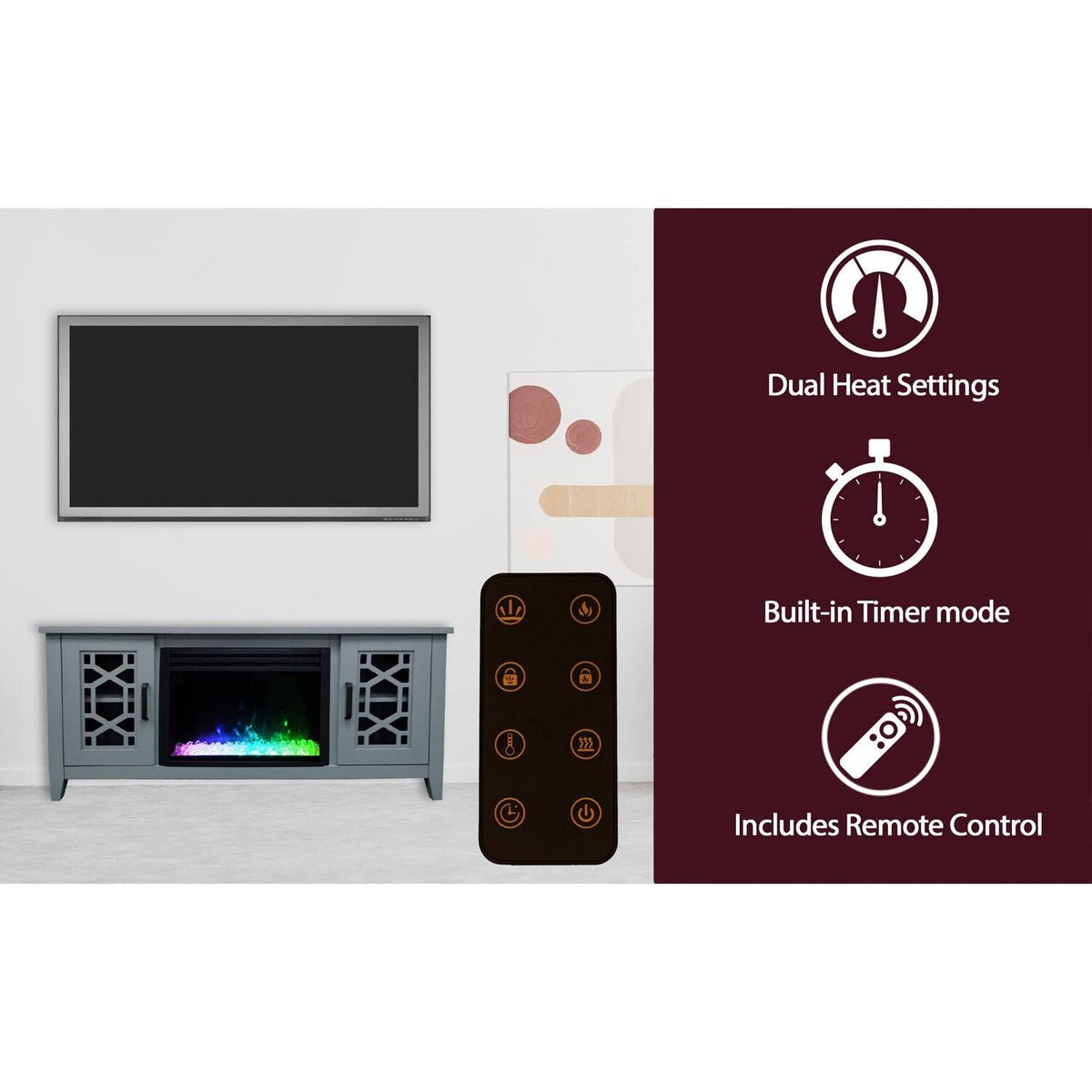 56-in. Slate Blue Electric Fireplace with Crystal Insert S3795
