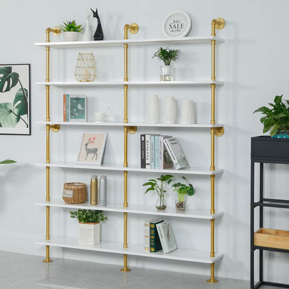 White 6-Tiers Wood Ladder Shelf Bookcase P697