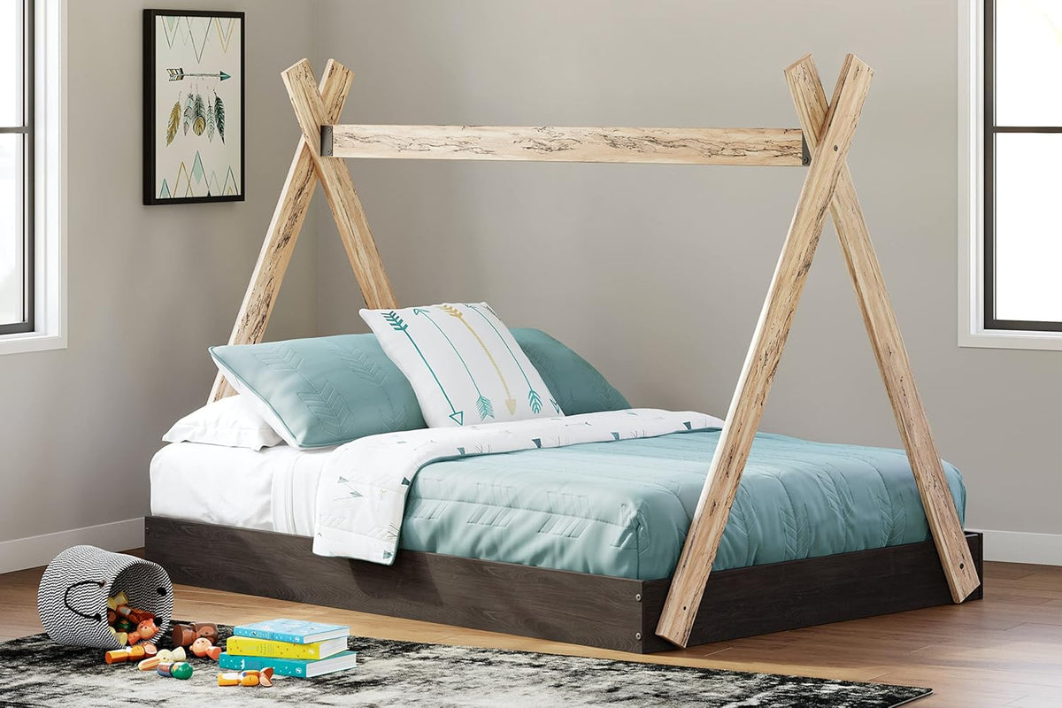 Full Tent Complete Bed in Box Dark Gray Natural Wood B148