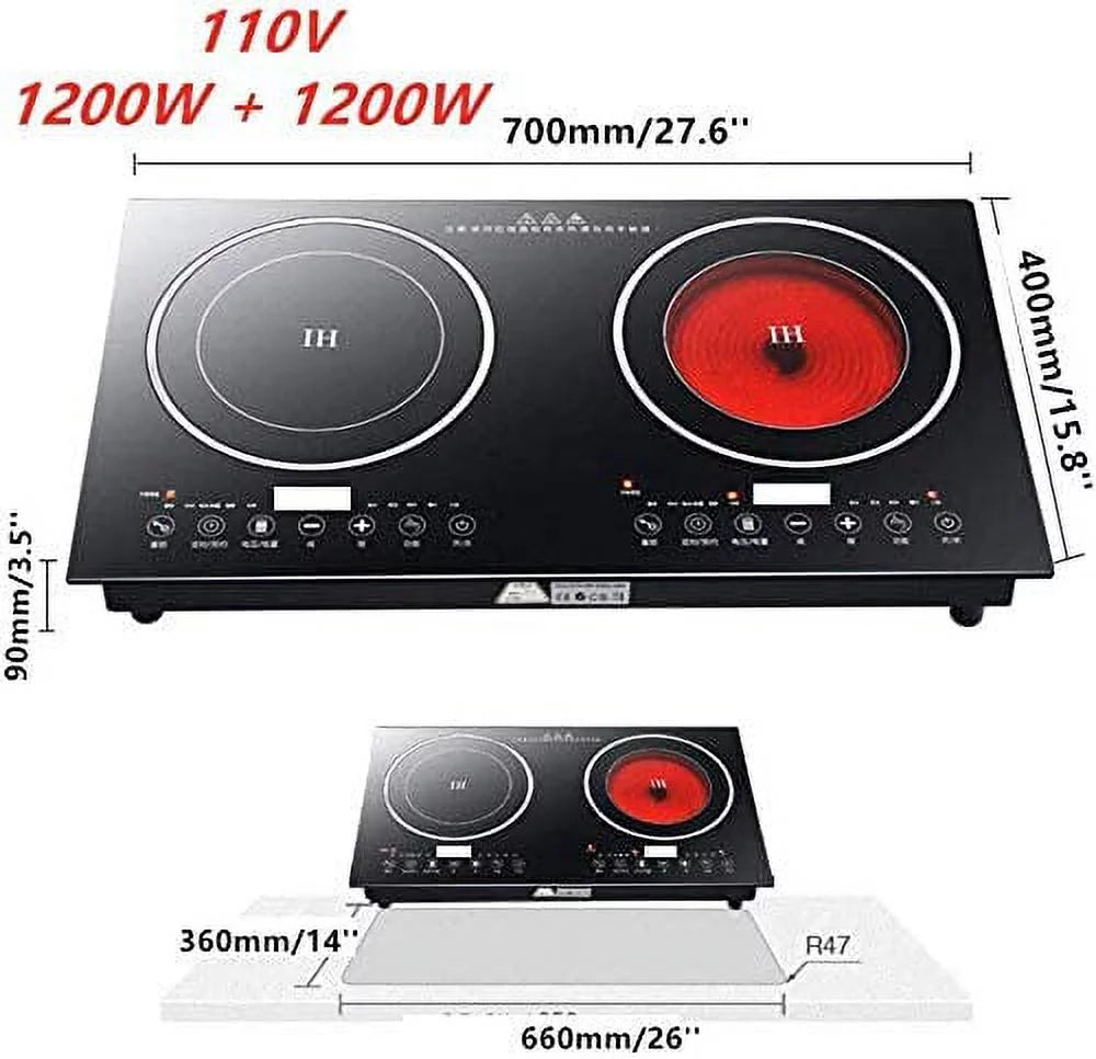 2400W Electric Double Burner Cooktop Black T411665