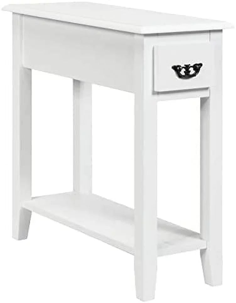 Narrow End Table with Drawer and Open Shelf, White X113786