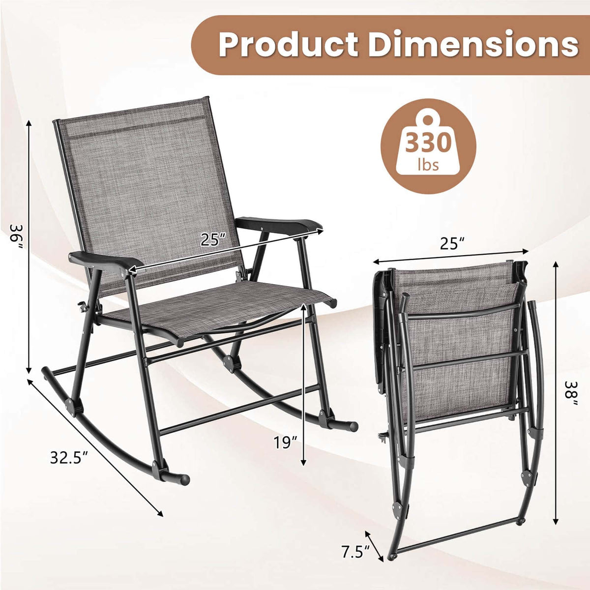 2pcs Patio Folding Rocking Chair Metal Frame D4468