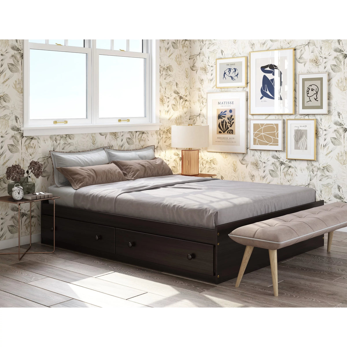 White Solid Wood Full Platform Storage Bed Z163498