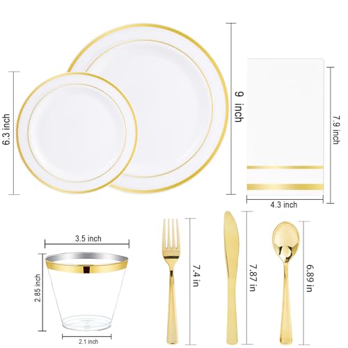Black and Gold Plastic Plates 350PCS Disposable Dinnerware Set for 50 Guests Q607