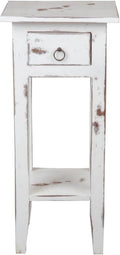 Narrow Distressed White Solid Wood Side End Table N75310