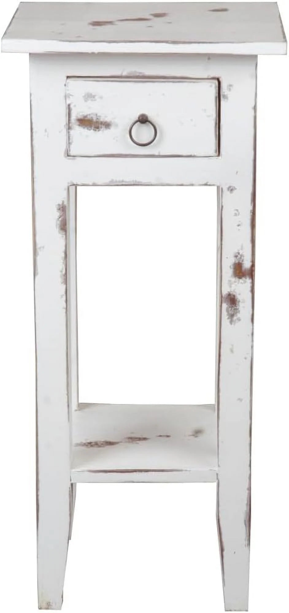 Narrow Distressed White Solid Wood Side End Table N75310