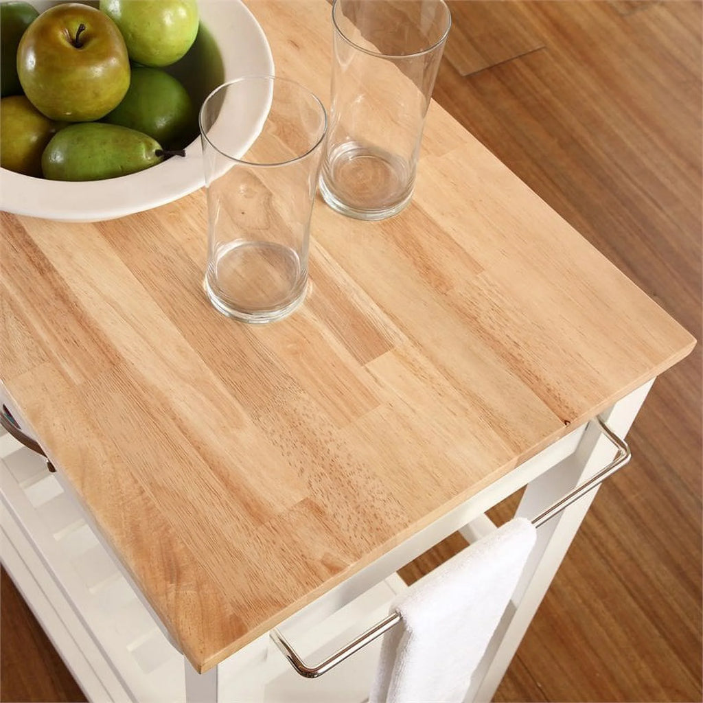 2-Drawer Wood Kitchen Cart Island in White/Natural G627005