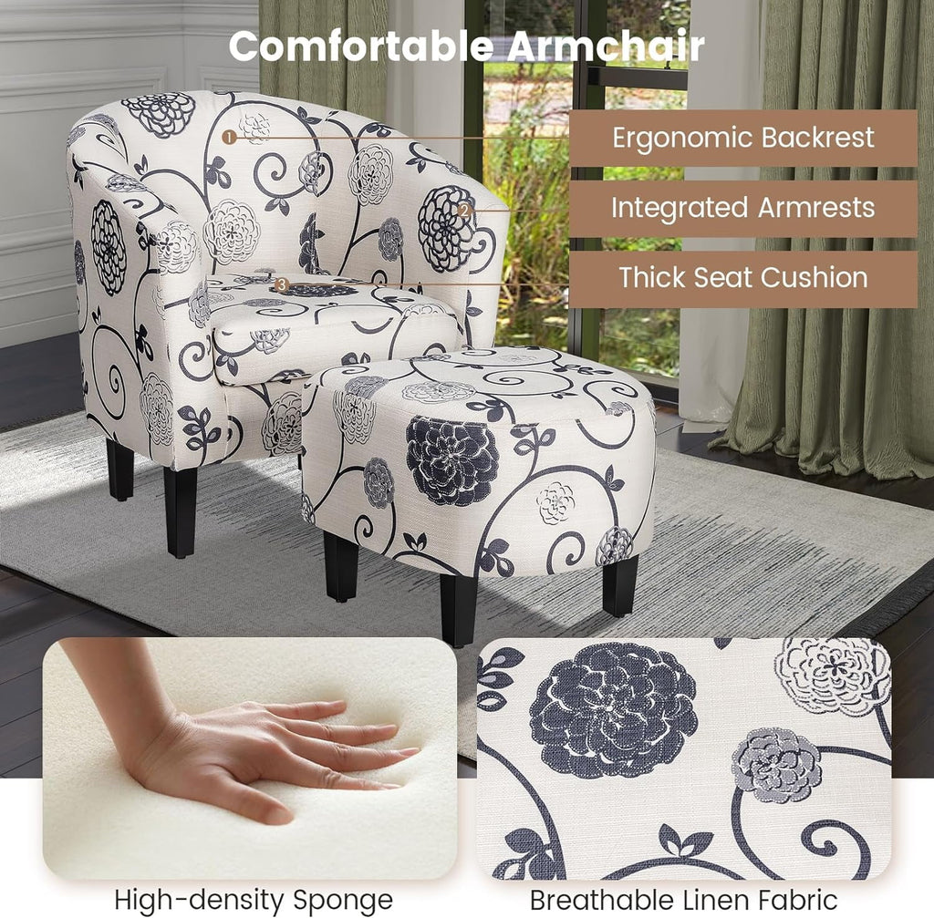 Accent Chair with Ottoman Set Upholstered Barrel Chair with Footrest K3124