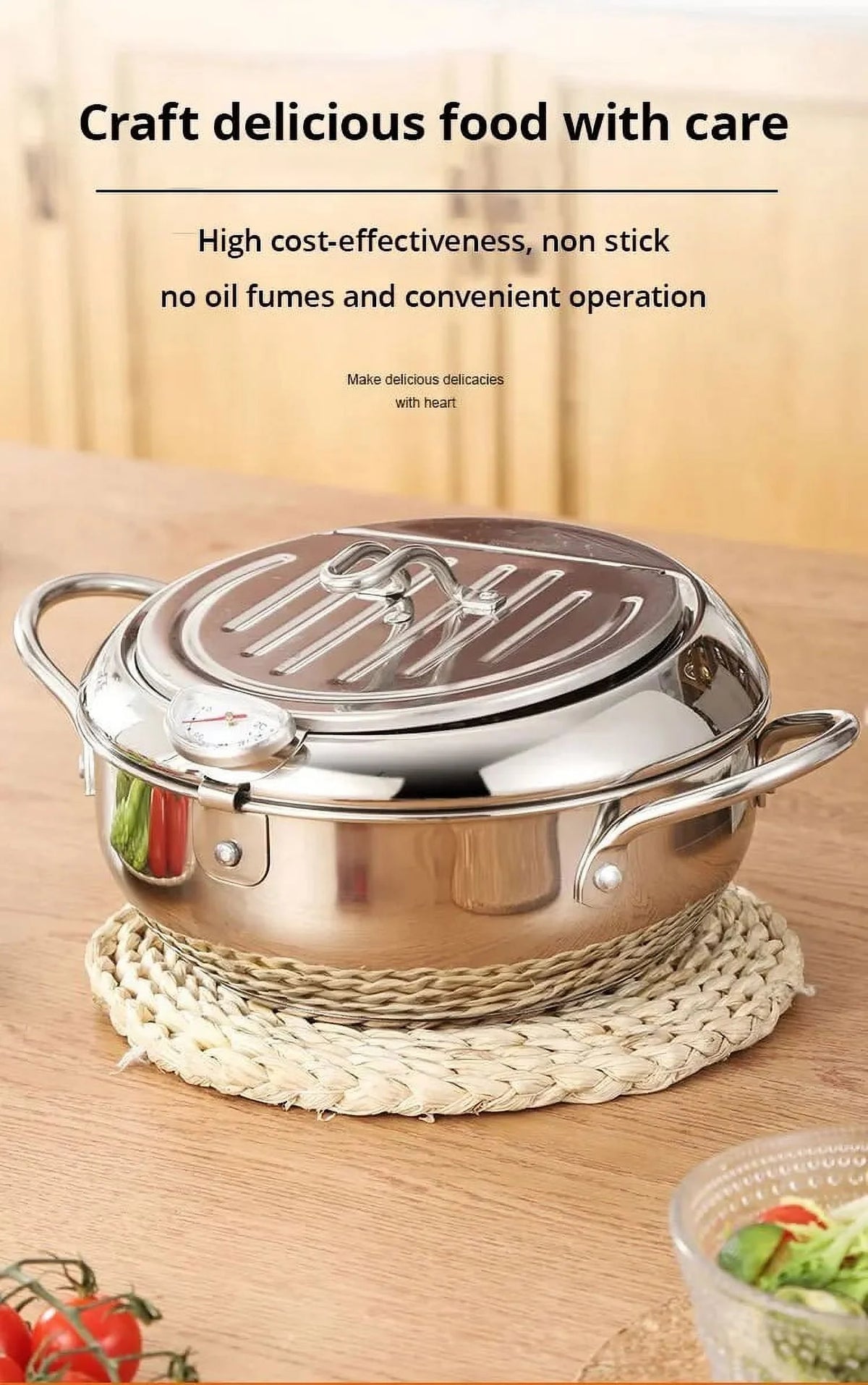 Stainless Steel Oil Pan with Thermometer and Cover Z72494