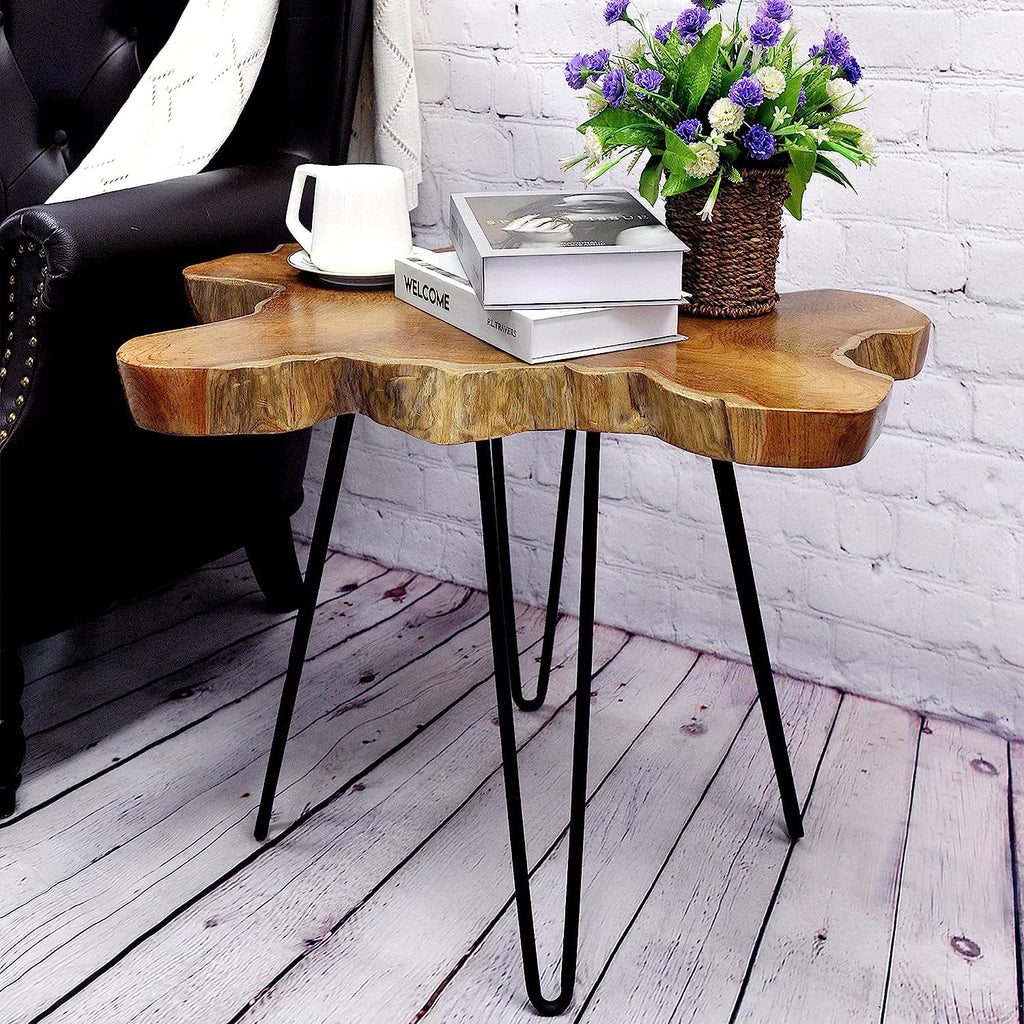 Natural Teak Live Edge Coffee Table with Hairpin Legs R748