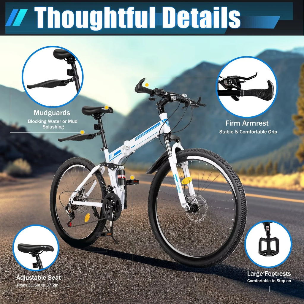 Folding Mountain Bike 21-speed Blue and White C46065