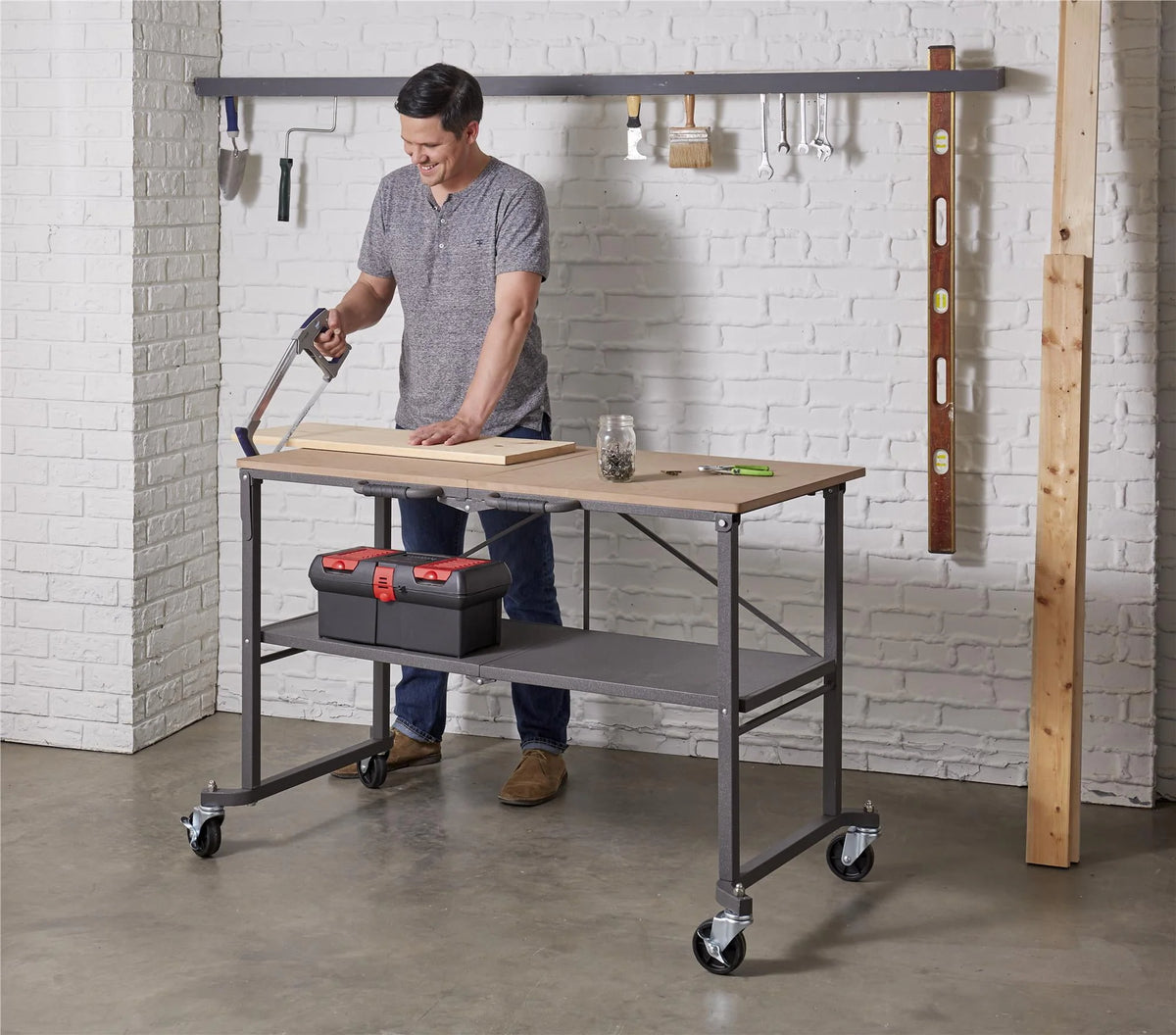 Portable Folding Workbench with Locking Casters, 600 lb. Capacity S906174