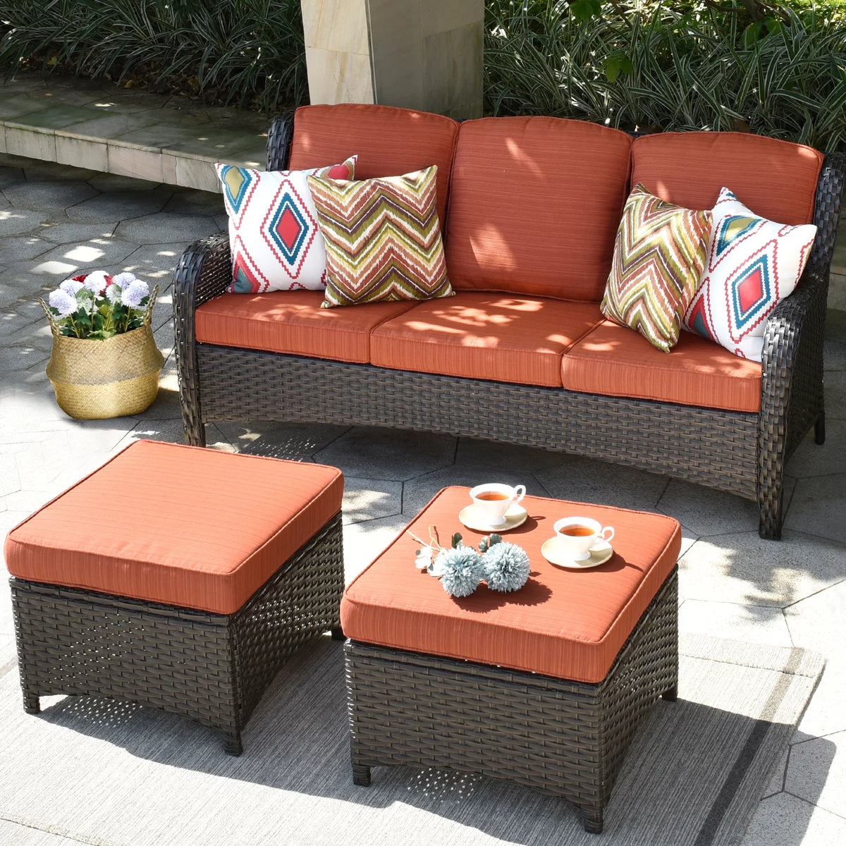3 Pieces Wicker Patio Sectional Furniture Set with Ottoman Y441504