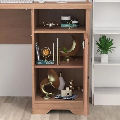 L Shaped Desk with Drawers 60 Inch Corner Computer Desk with USB Charging Port and Power Outlet Oak P887