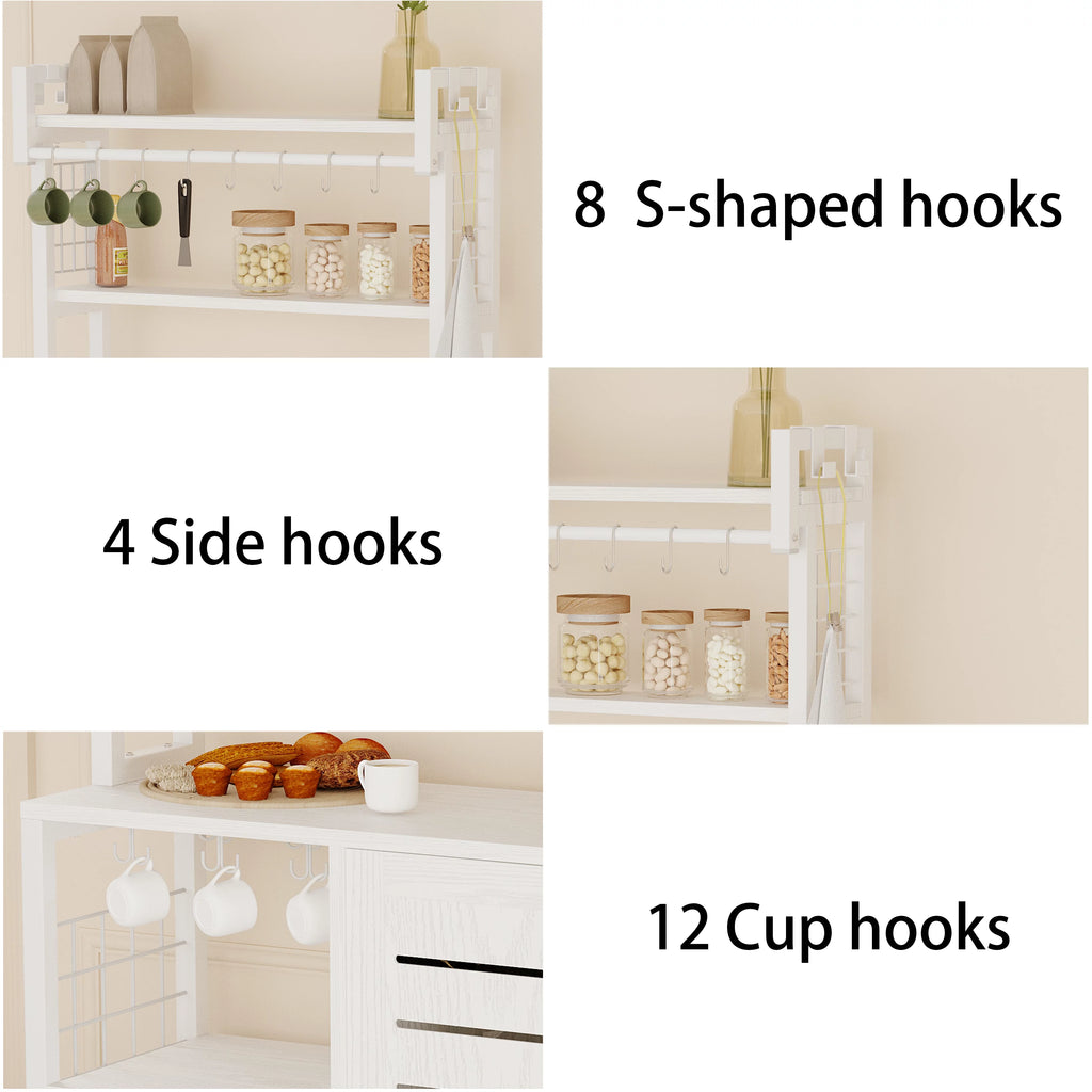 White Bakers Rack with Power Outlets and Cabinets C7099