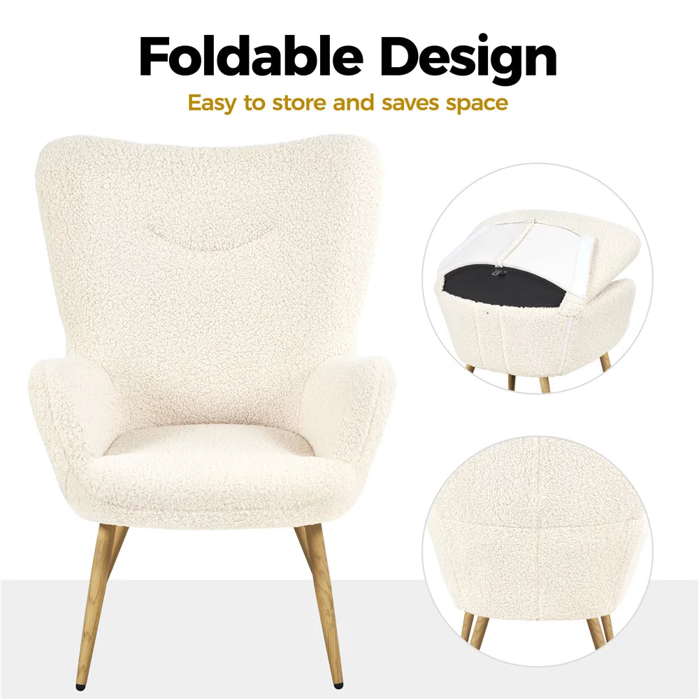 Ivory Boucle Accent Chair with Metal Legs U796