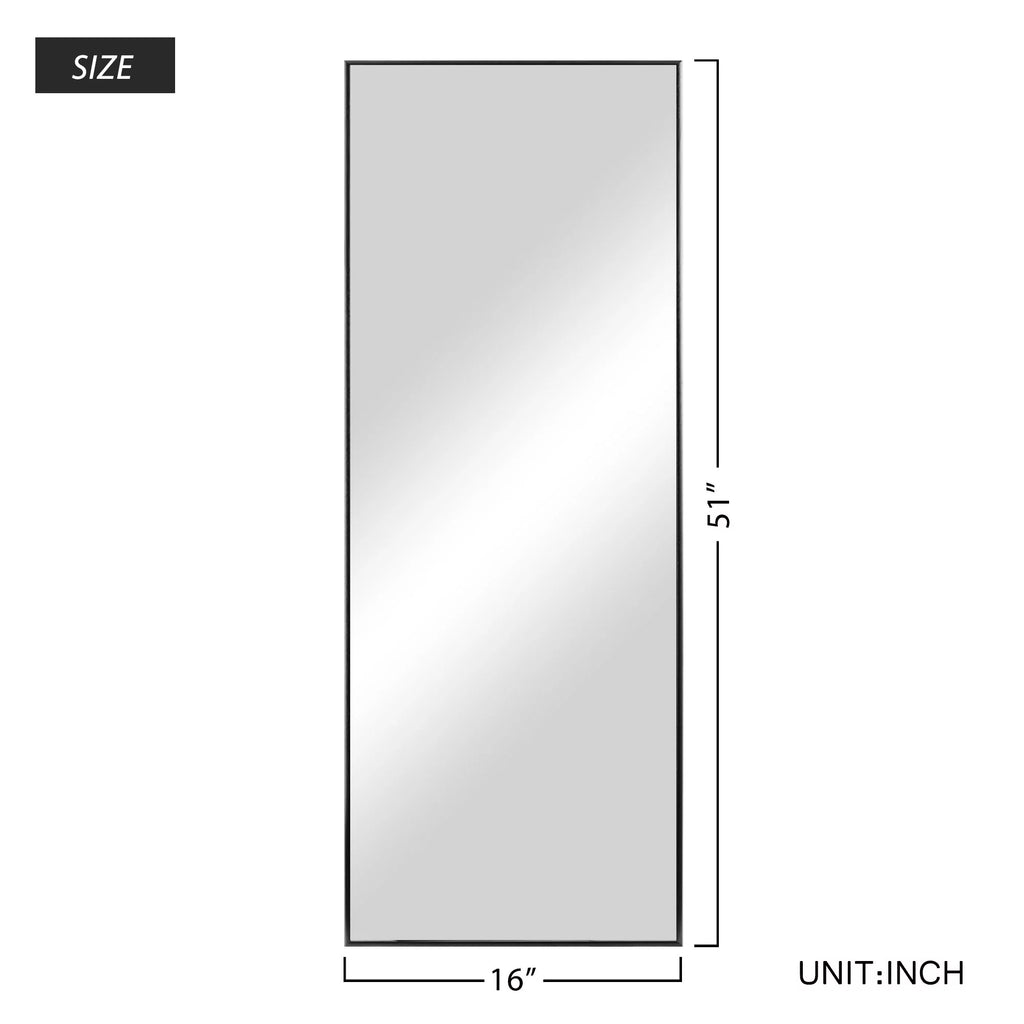51"x16" Rectangular Full Length Floor Mirror with Stand Black E181706
