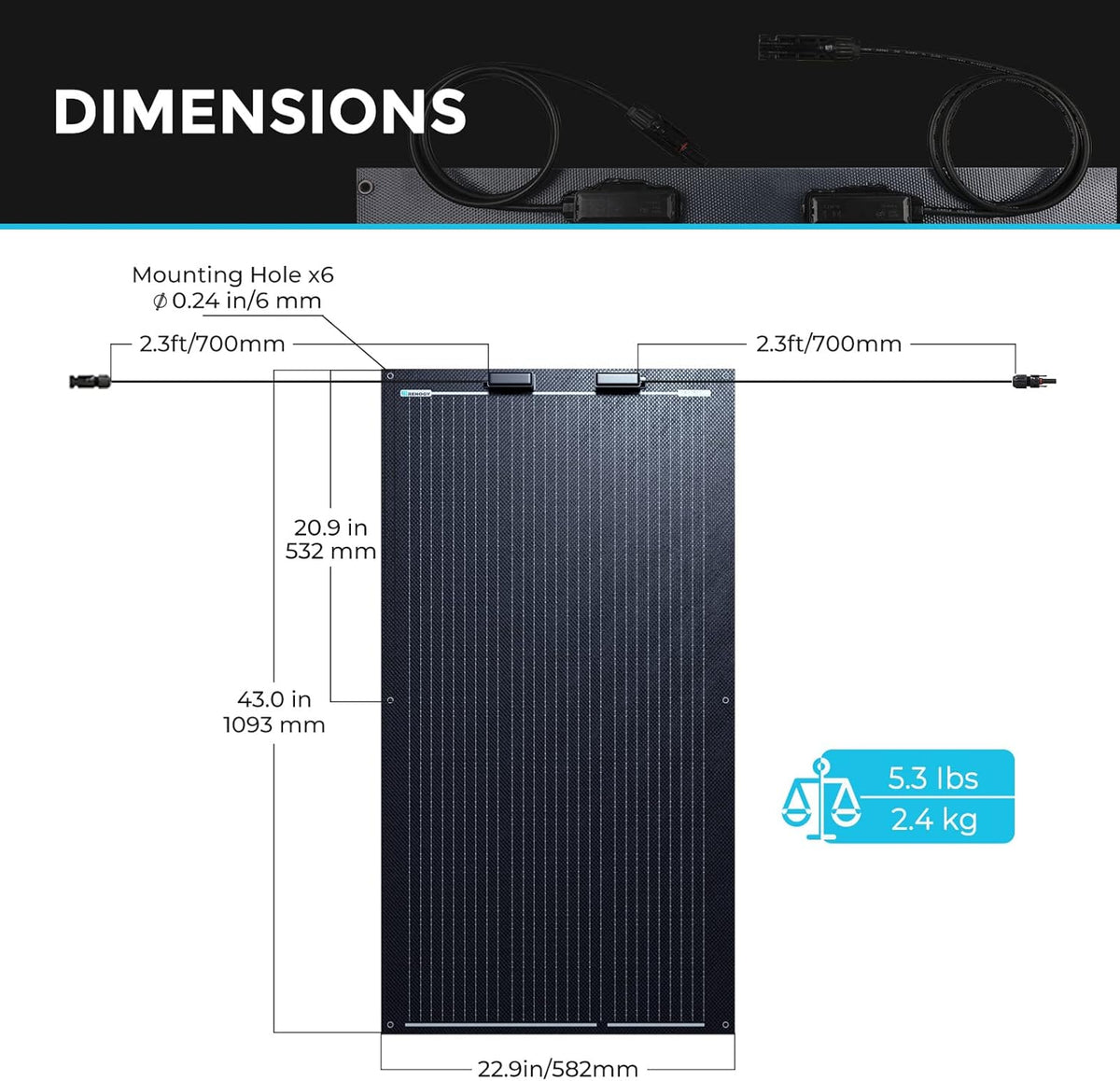 100W 12V Black Monocrystalline Semi Flexible Solar Panel A1831