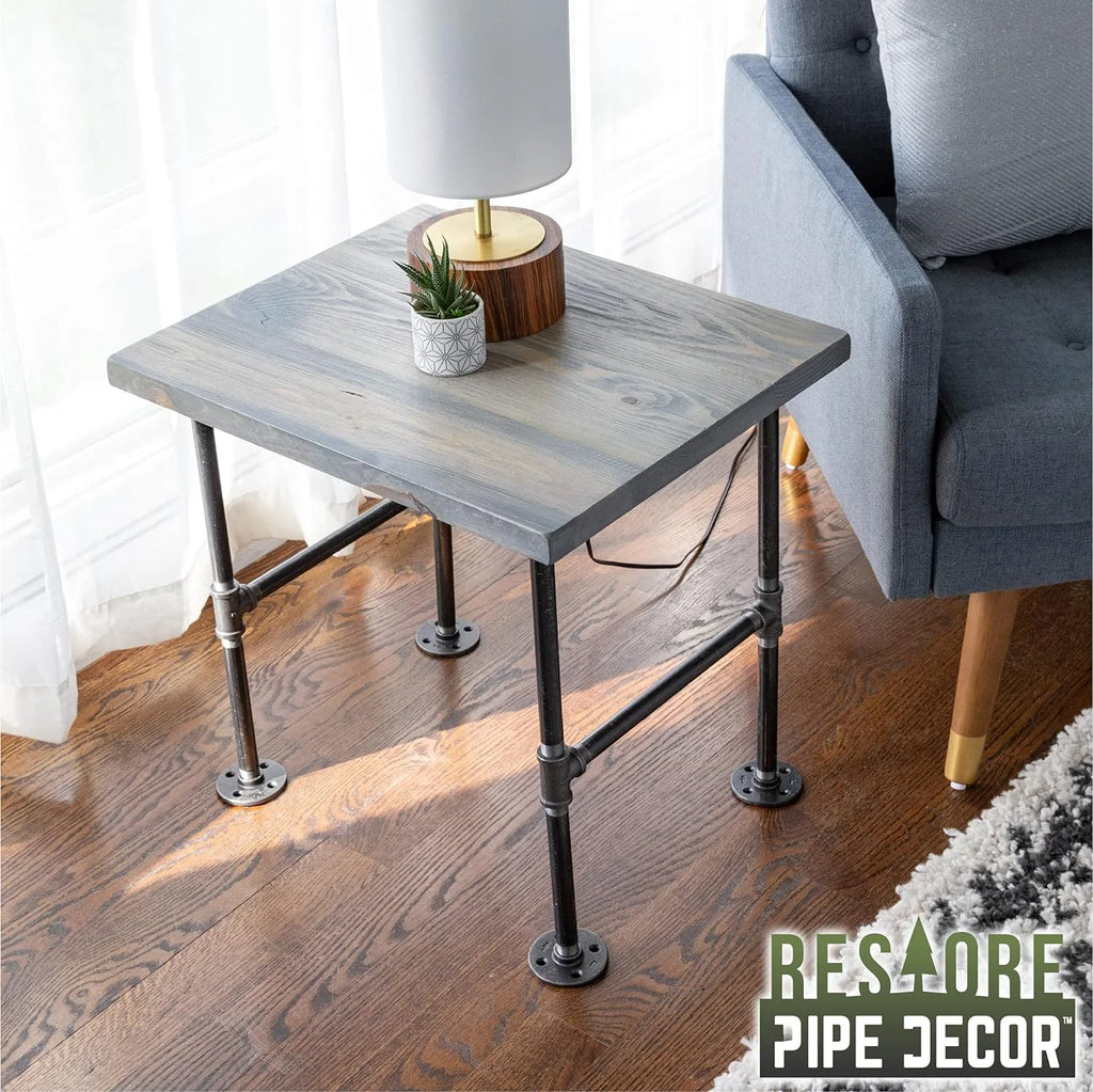 Wood End Table 22 In. X 18 In. X 20.88 In. Reclaimed Ponderosa Pine Riverstone Grey T357