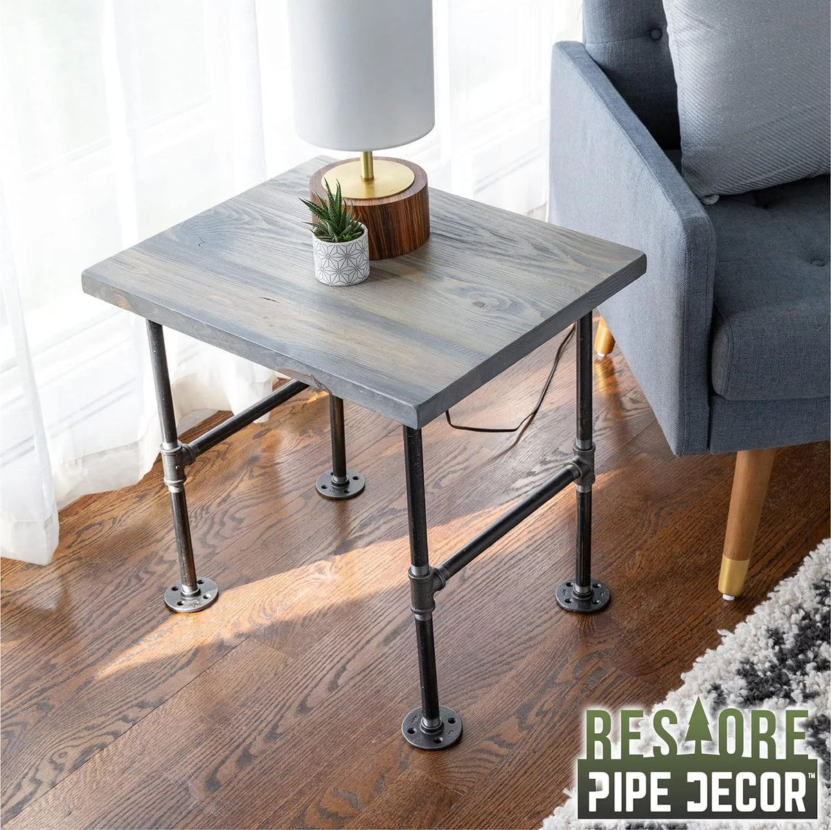 Wood End Table 22 In. X 18 In. X 20.88 In. Reclaimed Ponderosa Pine Riverstone Grey T357