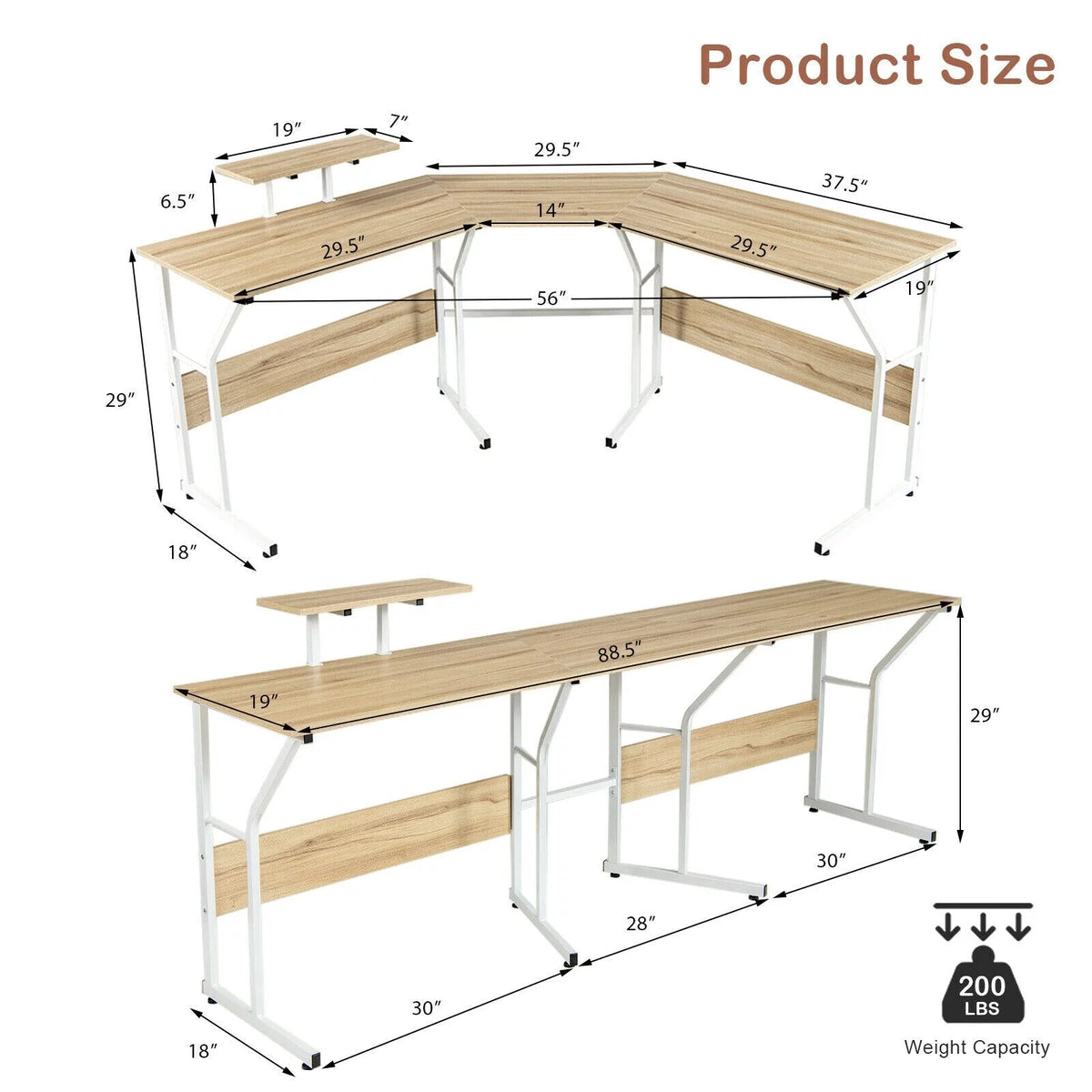 88.5" L Shaped Reversible Computer Desk S8873
