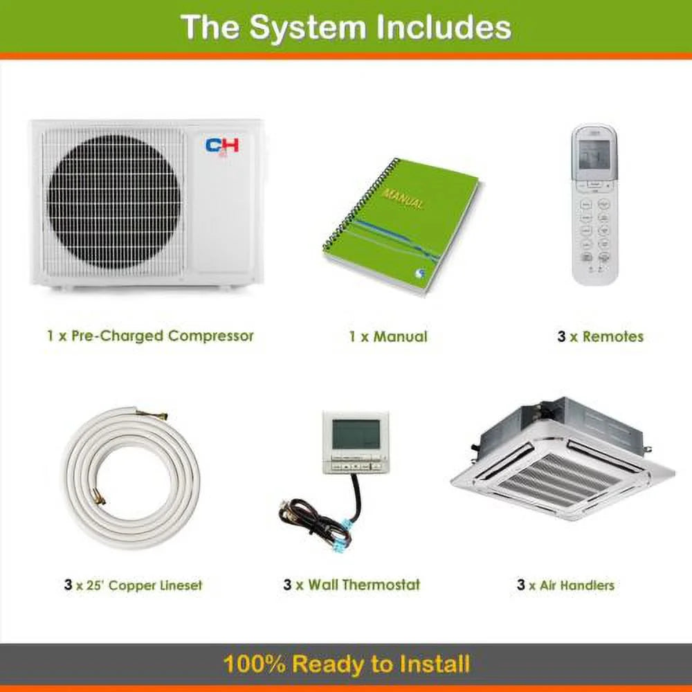 Mini Split Air Conditioner Heat Pump 3 Zone 9000 12000 BTU G714016
