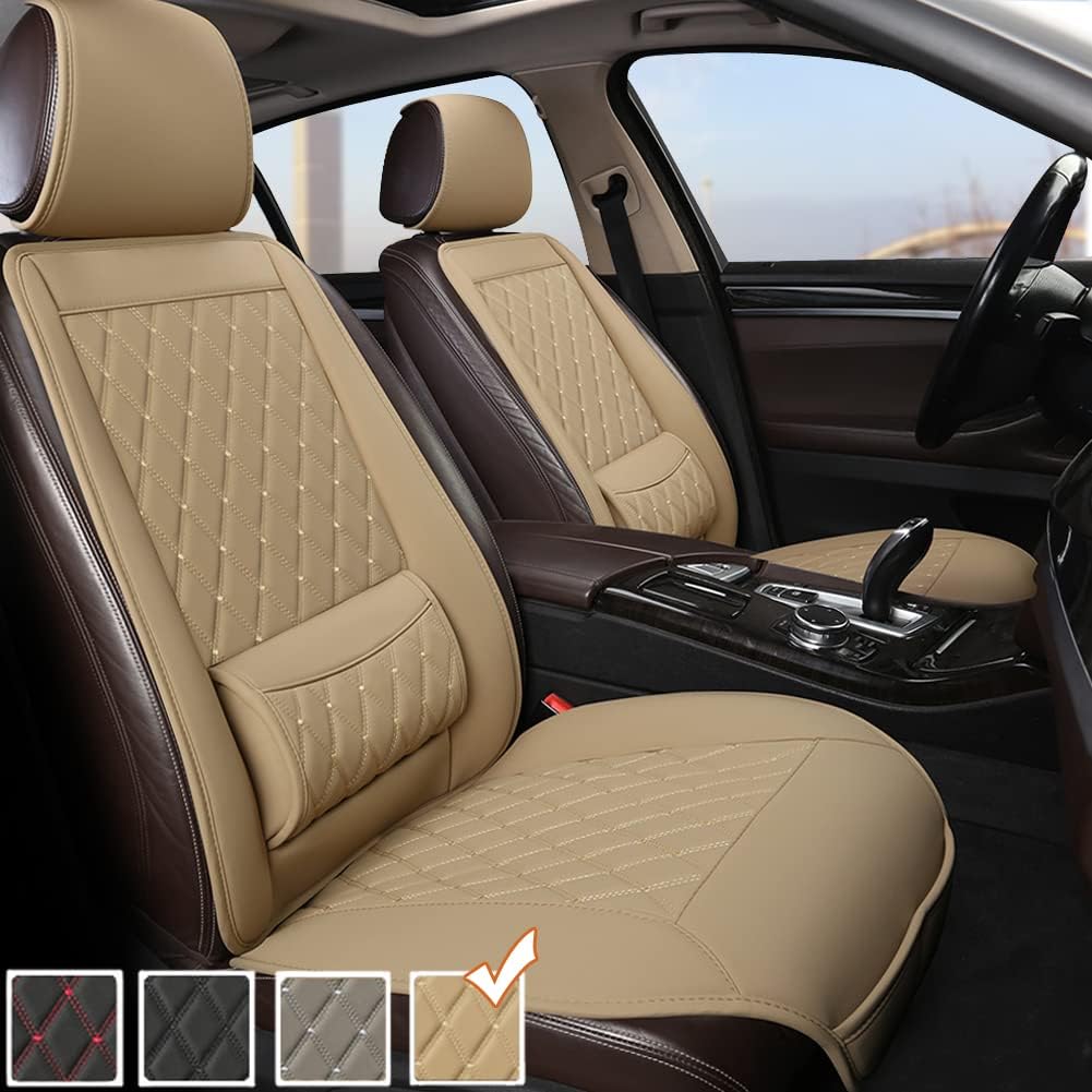 Black 1 Piece PU Leather Car Seat Cover with Lumbar Support Pack of 2 C922