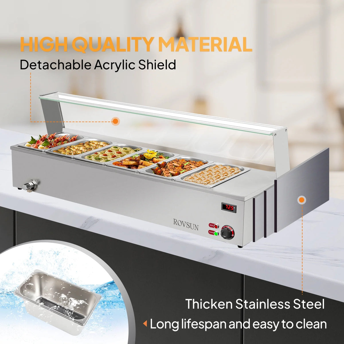 48QT 1500W Electric Commercial Food Warmer Stainless Steel Steam Table W181260