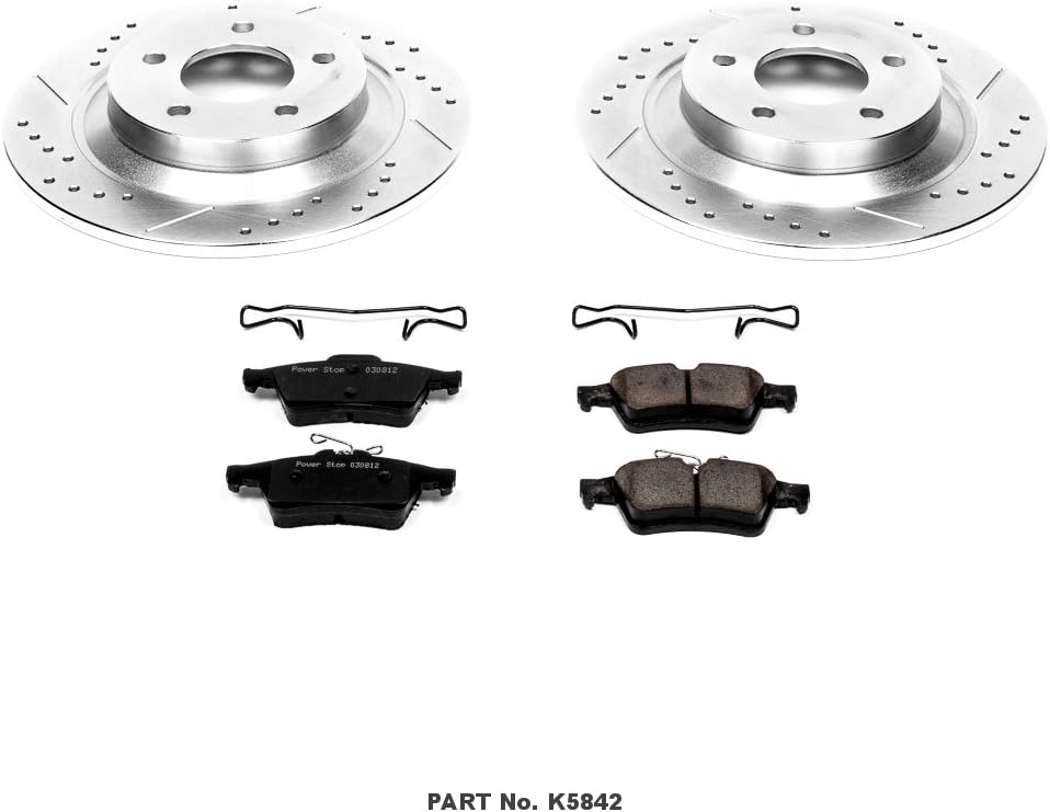 Rear Z23 Carbon Fiber Brake Pads with Drilled & Slotted Brake Rotors Kit C65094