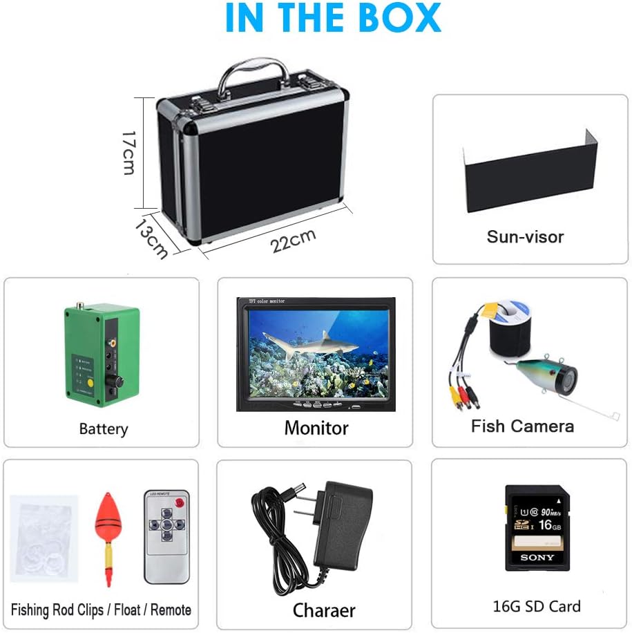 Underwater Fishing Camera with DVR IP68 7'' LCD 1080P 15m Cable M379589