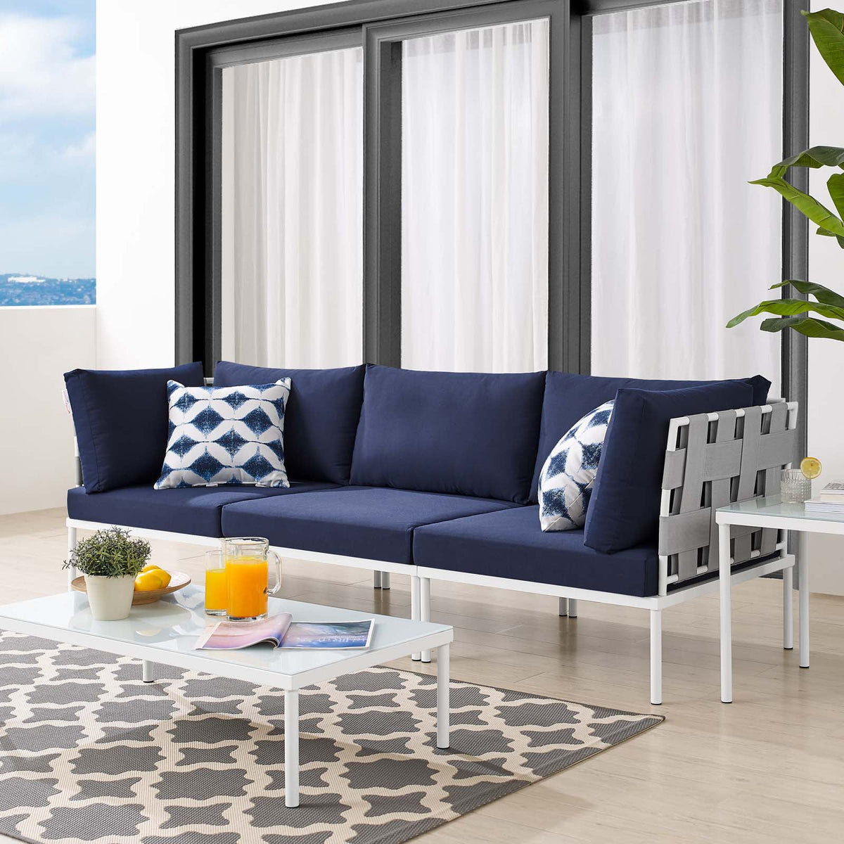Grey Blue Navy Modern Outdoor Lounge Sofa B502