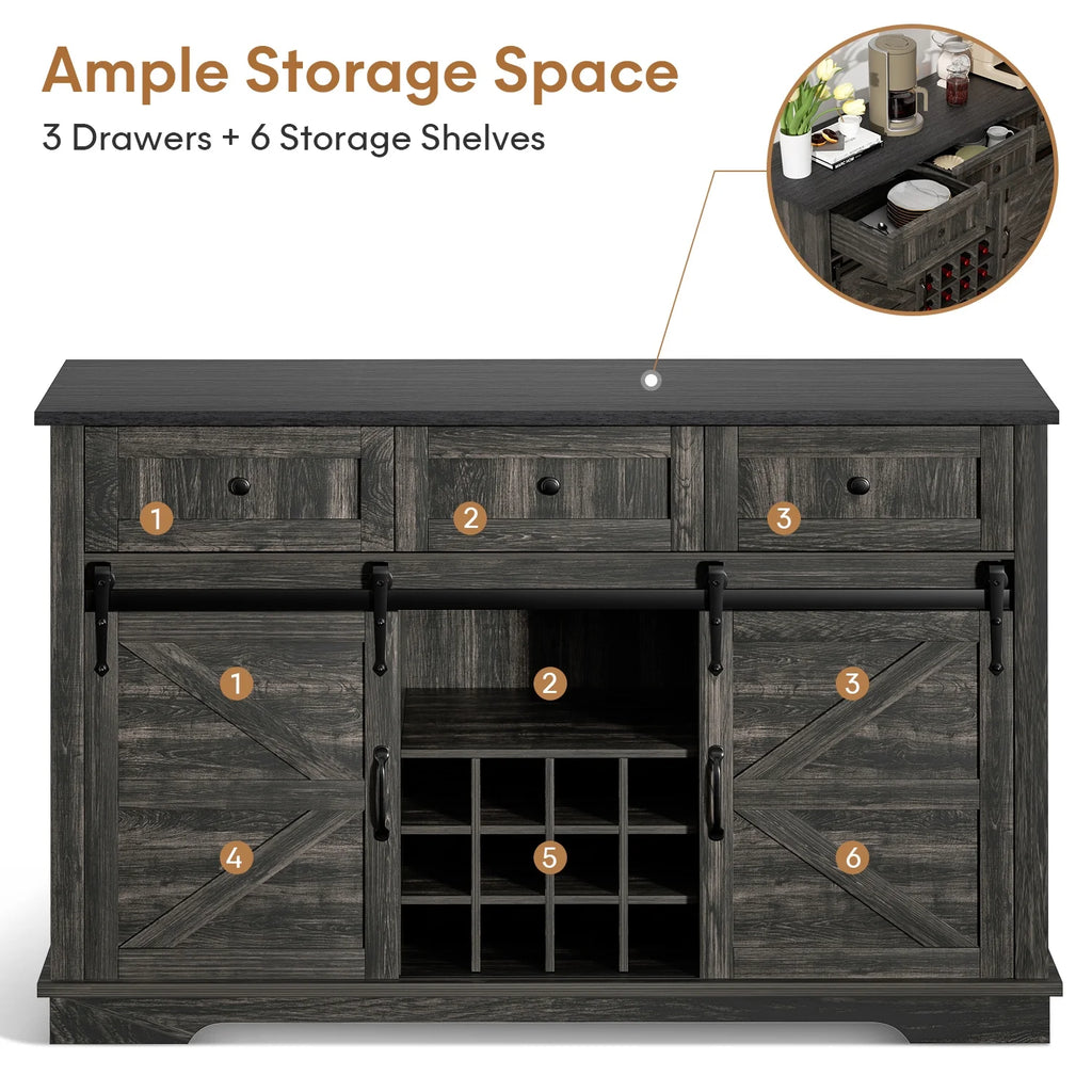 Wood Bar Cabinet with Sliding Barn Door and Wine Rack R327