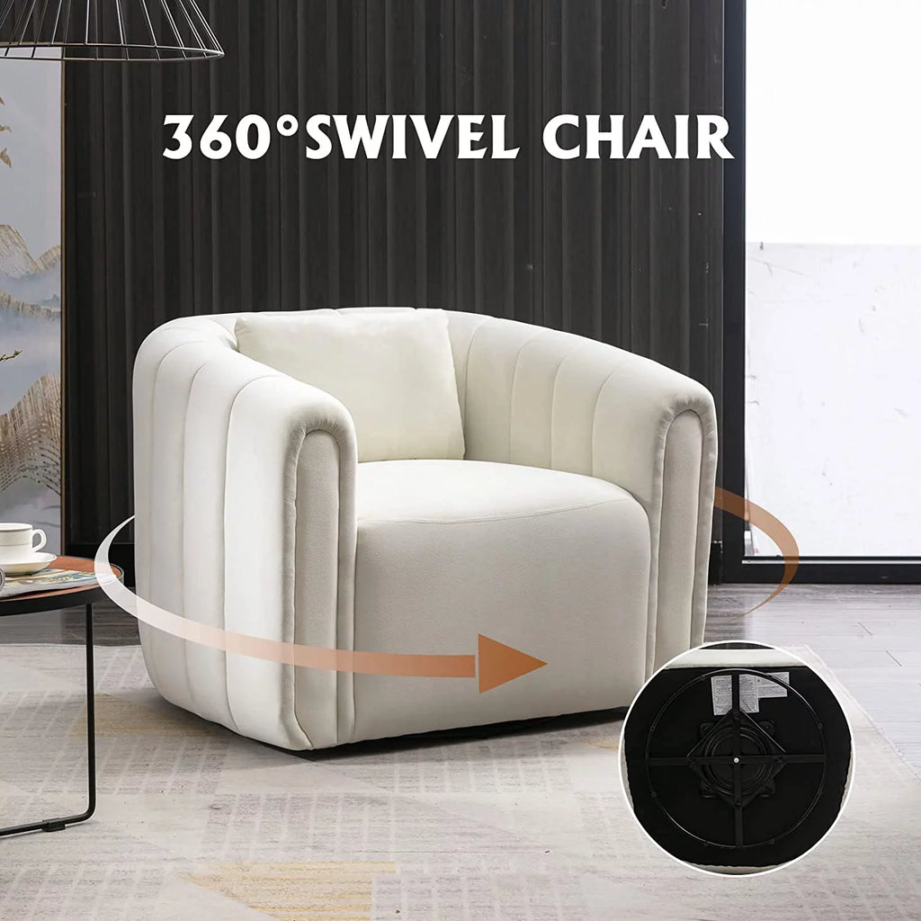 Beige Velvet Swivel Barrel Chair with Pillow N887146