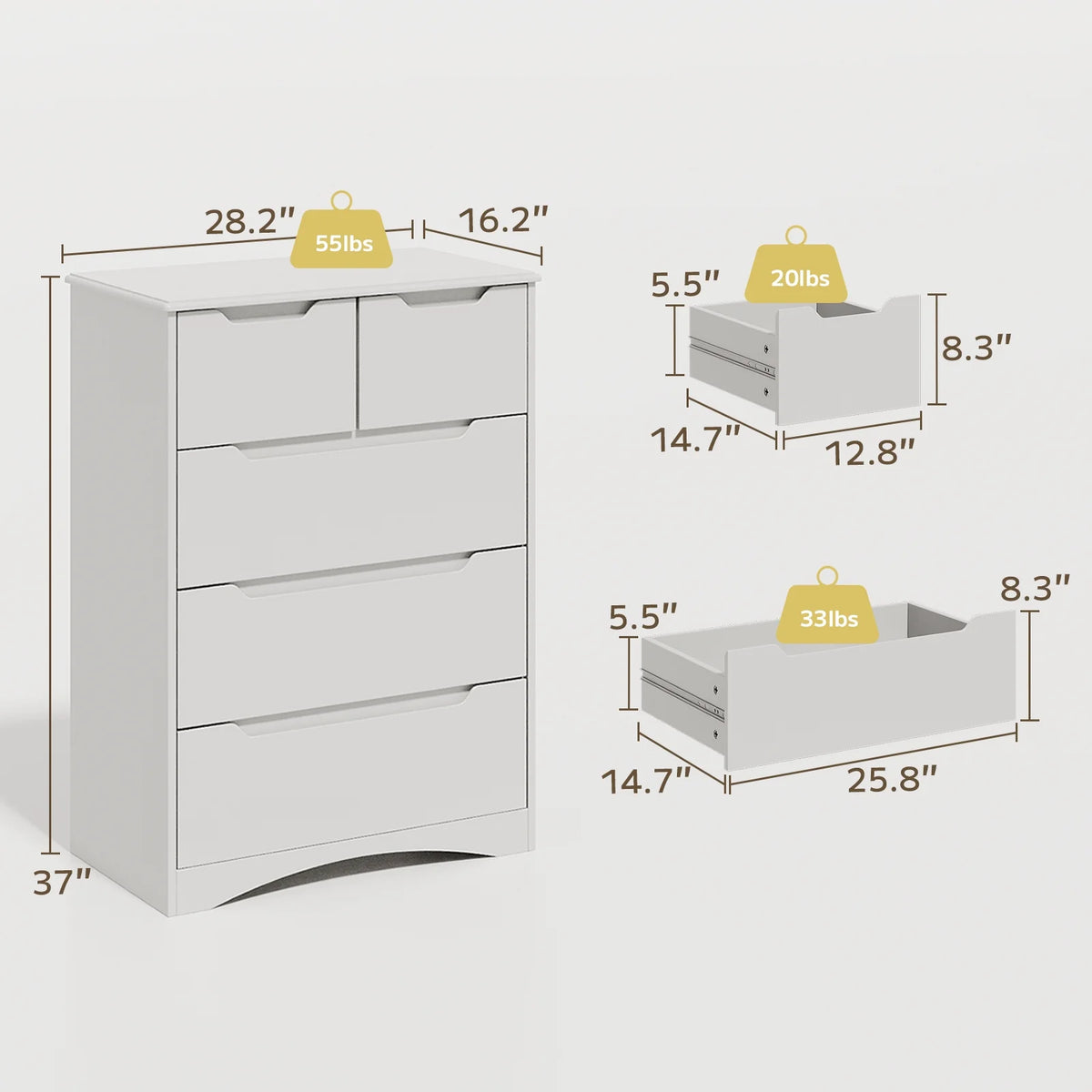 White 5 Drawer Wood Dresser O8926