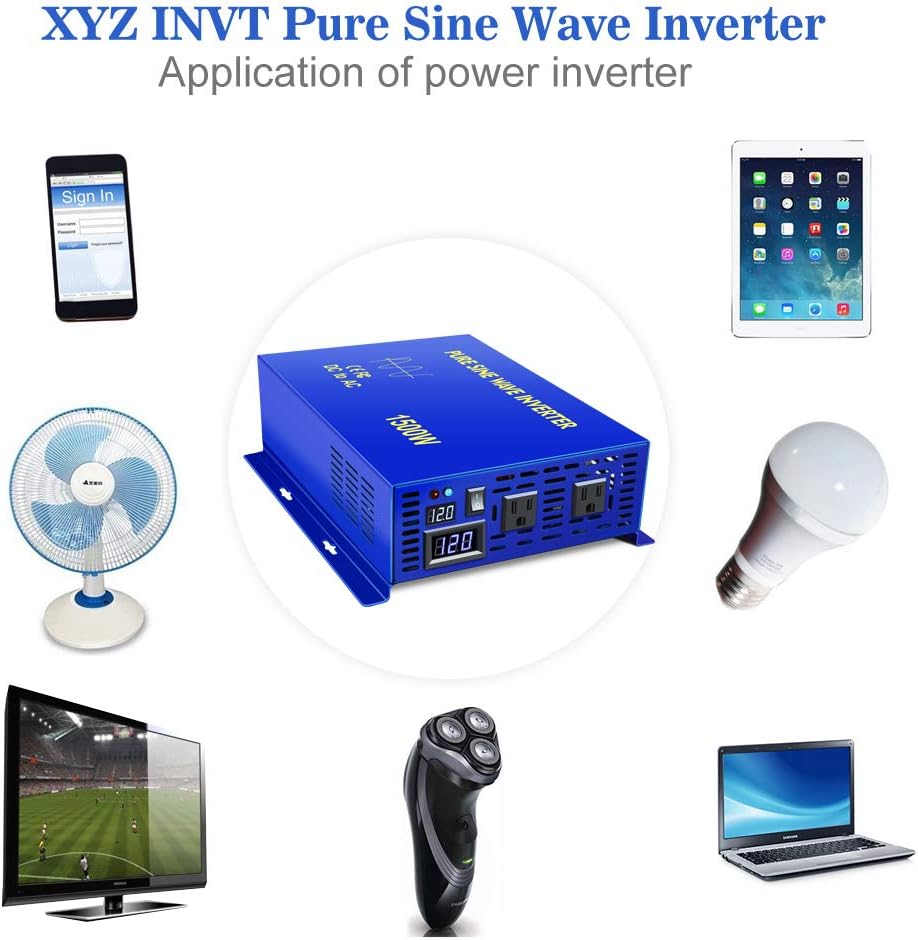 1500W Pure Sine Wave Power Inverter 12V DC to 110V 120V AC E618491