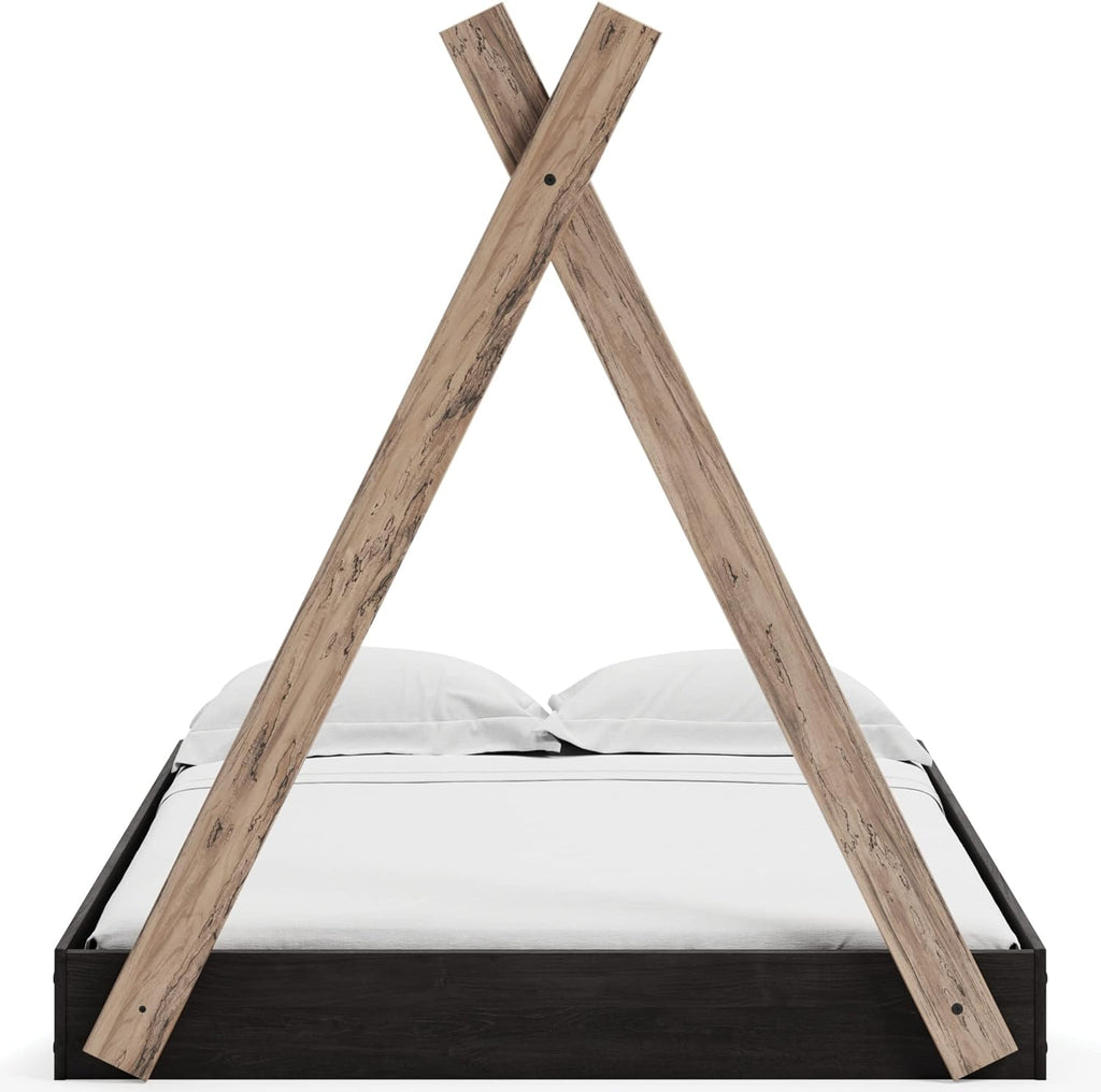 Full Tent Complete Bed in Box Dark Gray Natural Wood B148