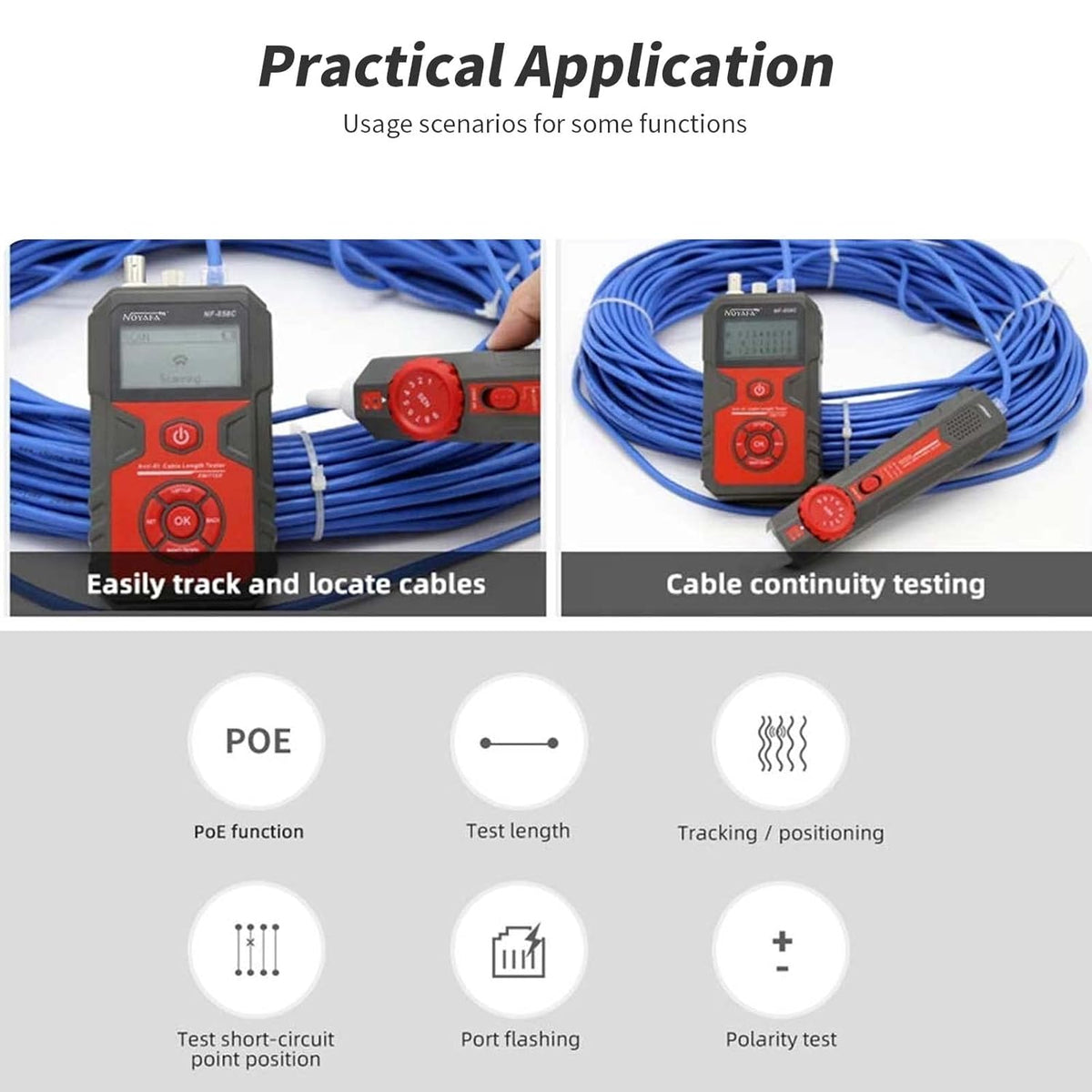 LCD Network Tester, RJ11 RJ45 Coax Cable Tester with VFL and POE E325